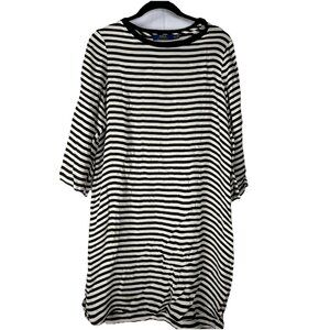 Polo Ralph Lauren 100% Mulberry Silk Black White Stripe Shift Dress Size 10